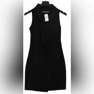 ZARA- Black Sleeveless Midi Dress with Cowl Neckline and Asymmetrical Hem